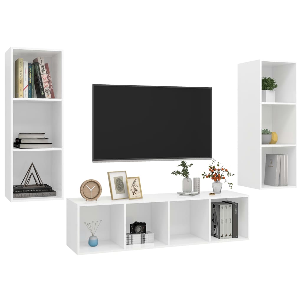 Ensemble de meubles TV 3 pièces en bois blanc