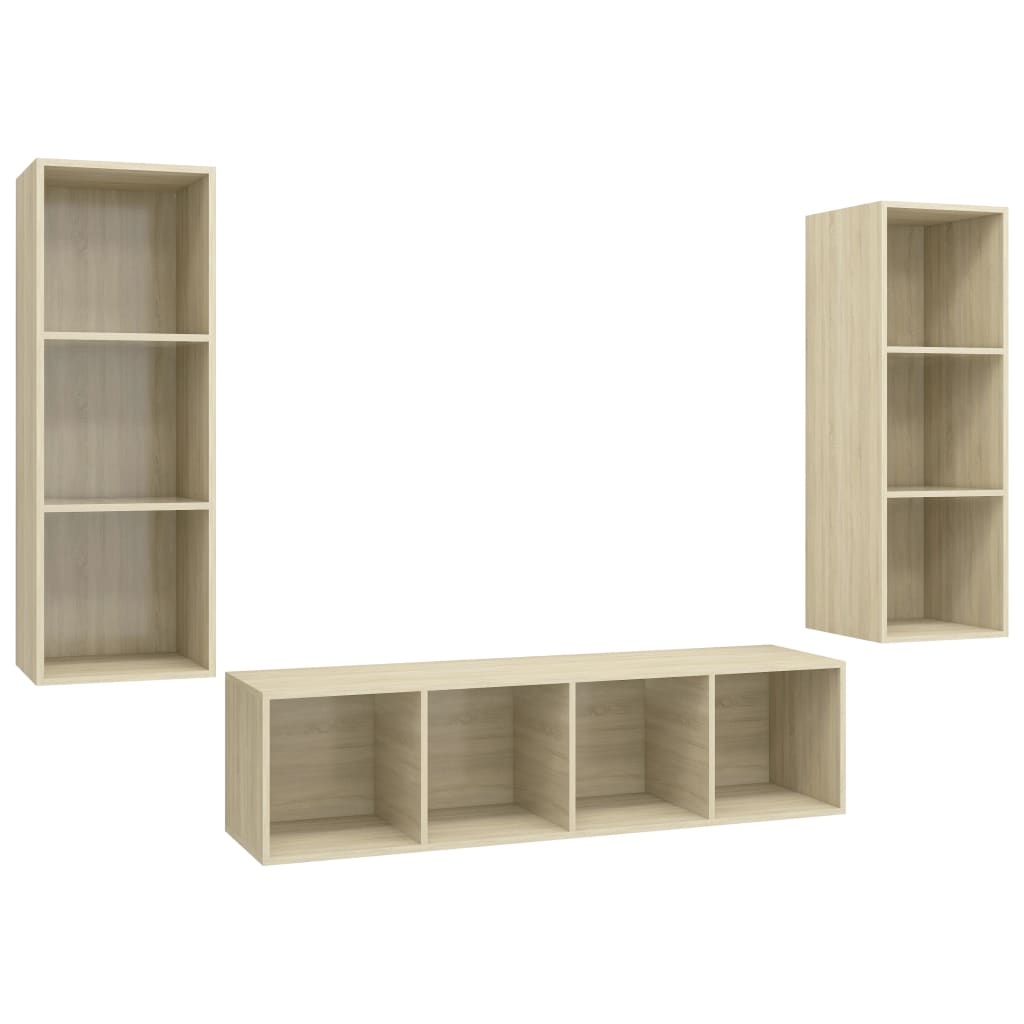 Ensemble de meubles TV 3 pièces en bois de chêne Sonoma