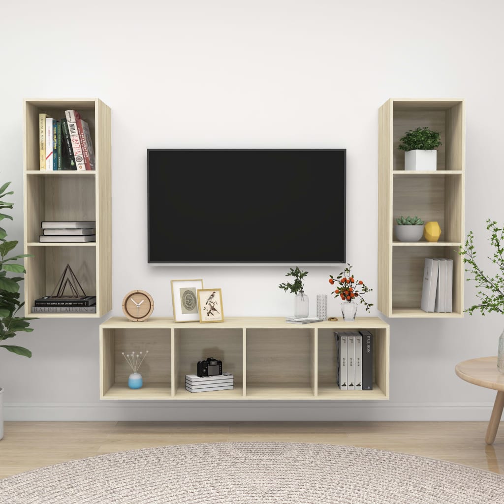 Ensemble de meubles TV 3 pièces en bois de chêne Sonoma