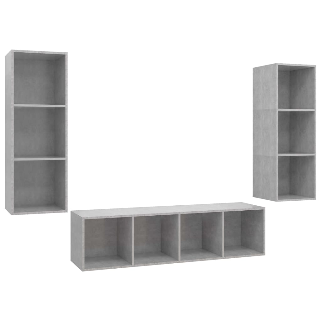 Ensemble de meubles TV 3 pièces en béton gris à base de bois