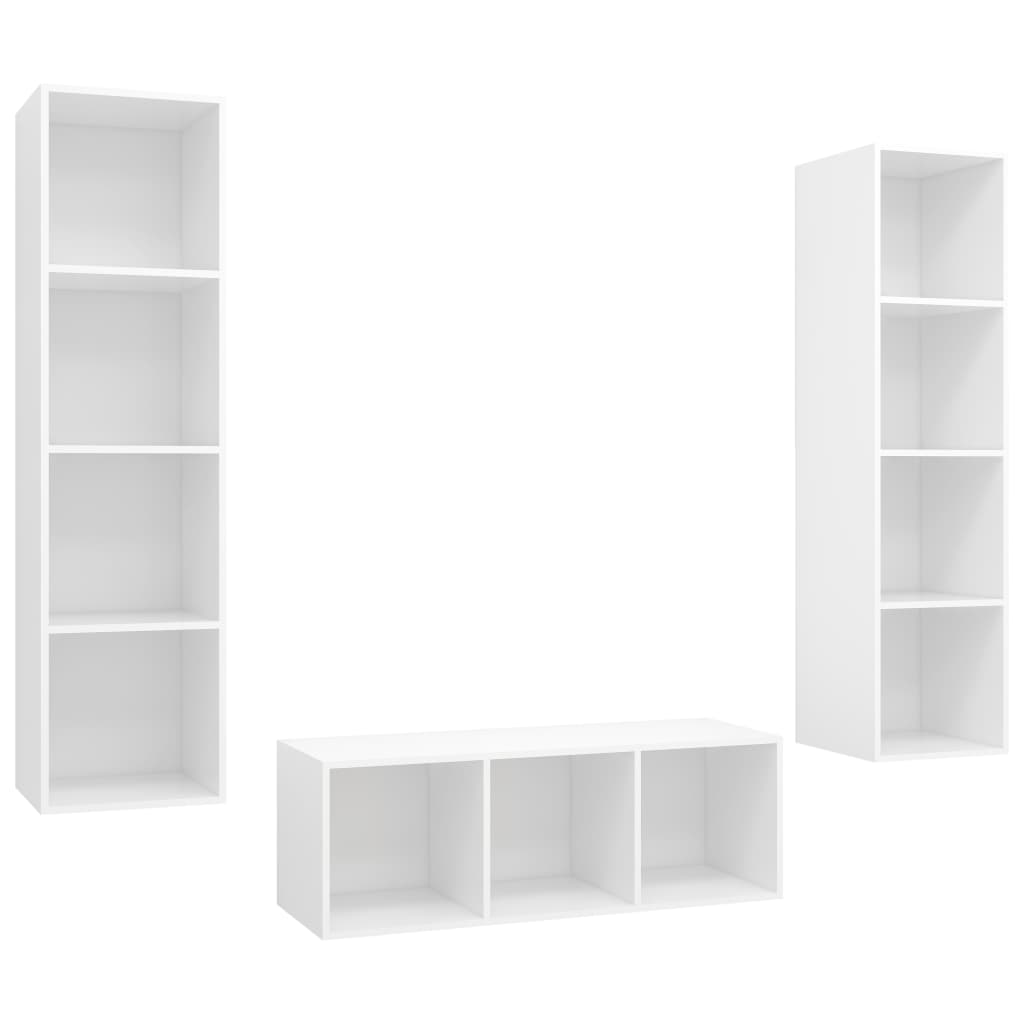 Ensemble de meubles TV 3 pièces en bois blanc
