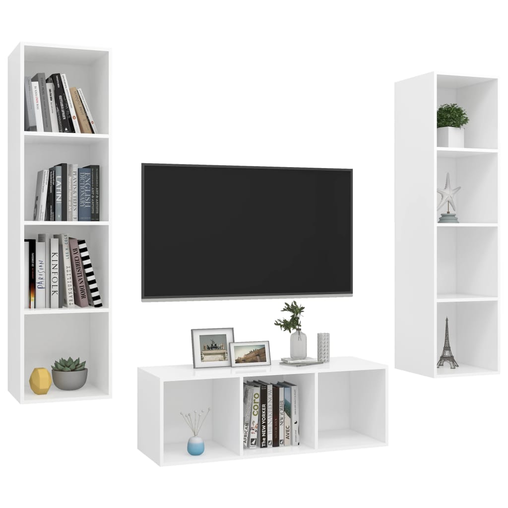 Ensemble de meubles TV 3 pièces en bois blanc