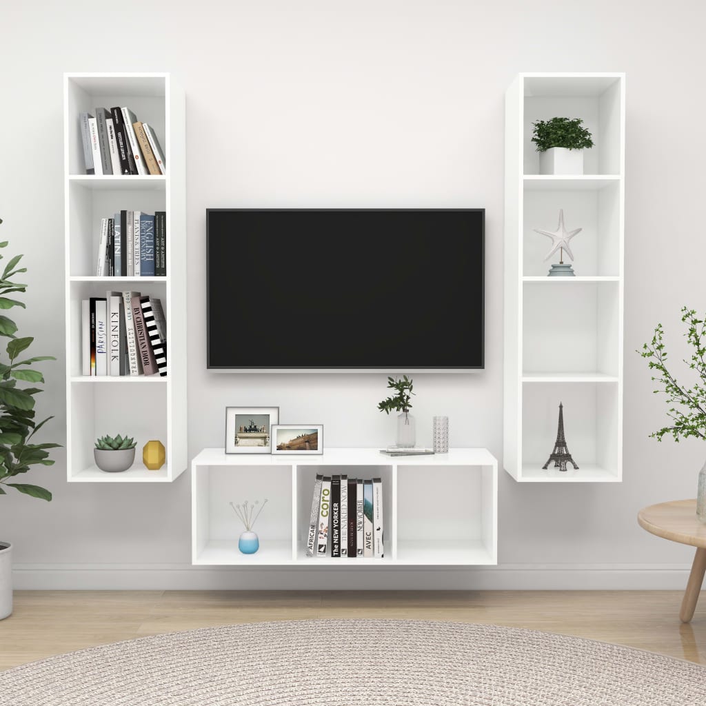 Ensemble de meubles TV 3 pièces en bois blanc