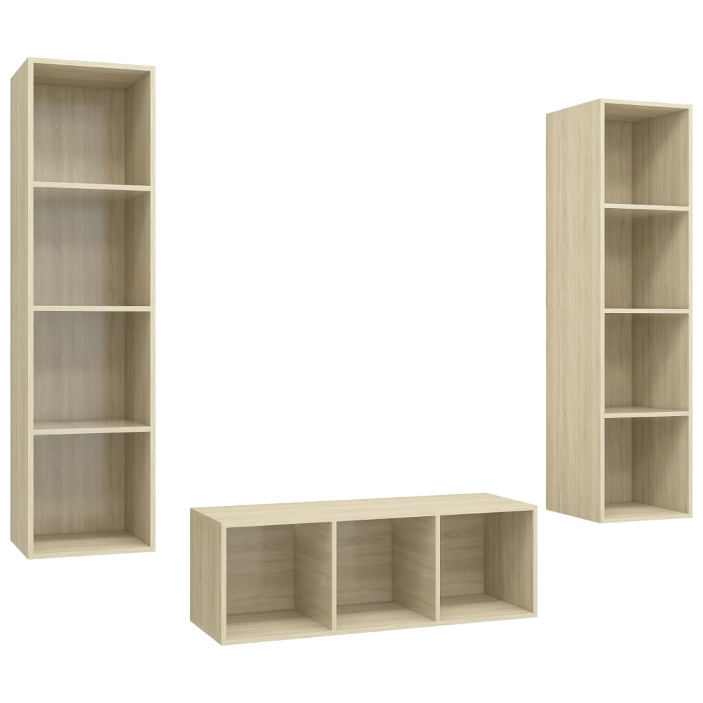Ensemble de meubles TV 3 pièces en bois de chêne Sonoma