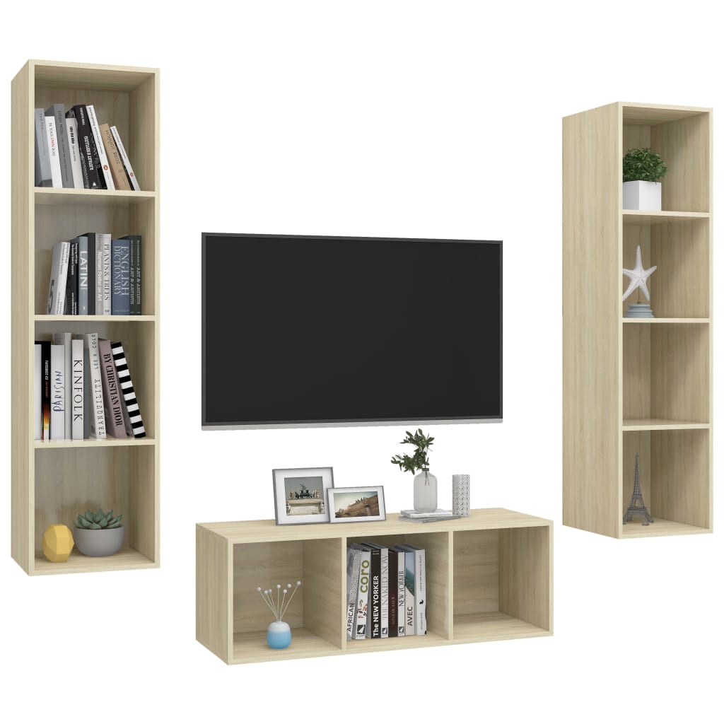 Ensemble de meubles TV 3 pièces en bois de chêne Sonoma
