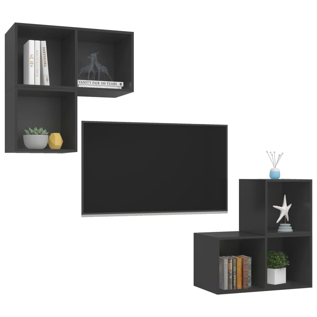 Ensemble de meubles TV 4 pièces, matériau à base de bois gris
