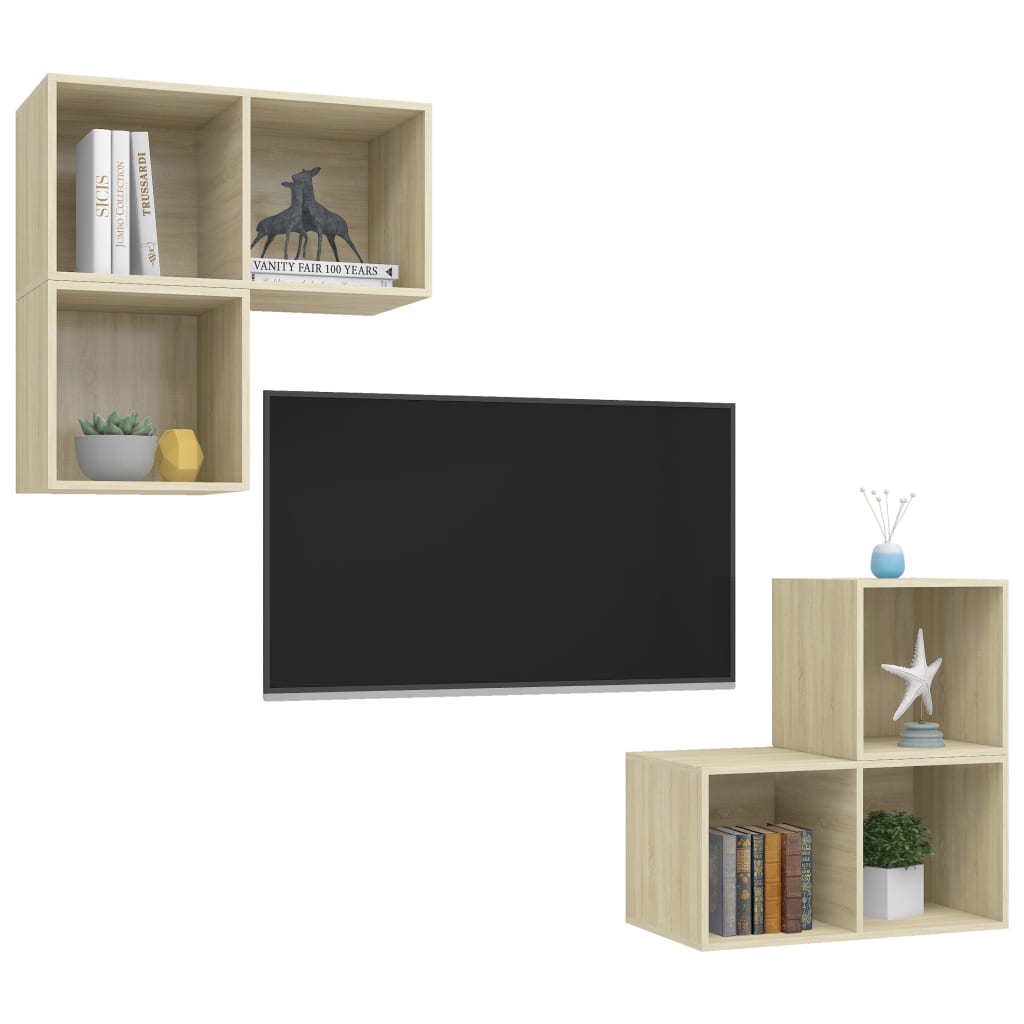 Ensemble de meubles TV 4 pièces en bois de chêne Sonoma