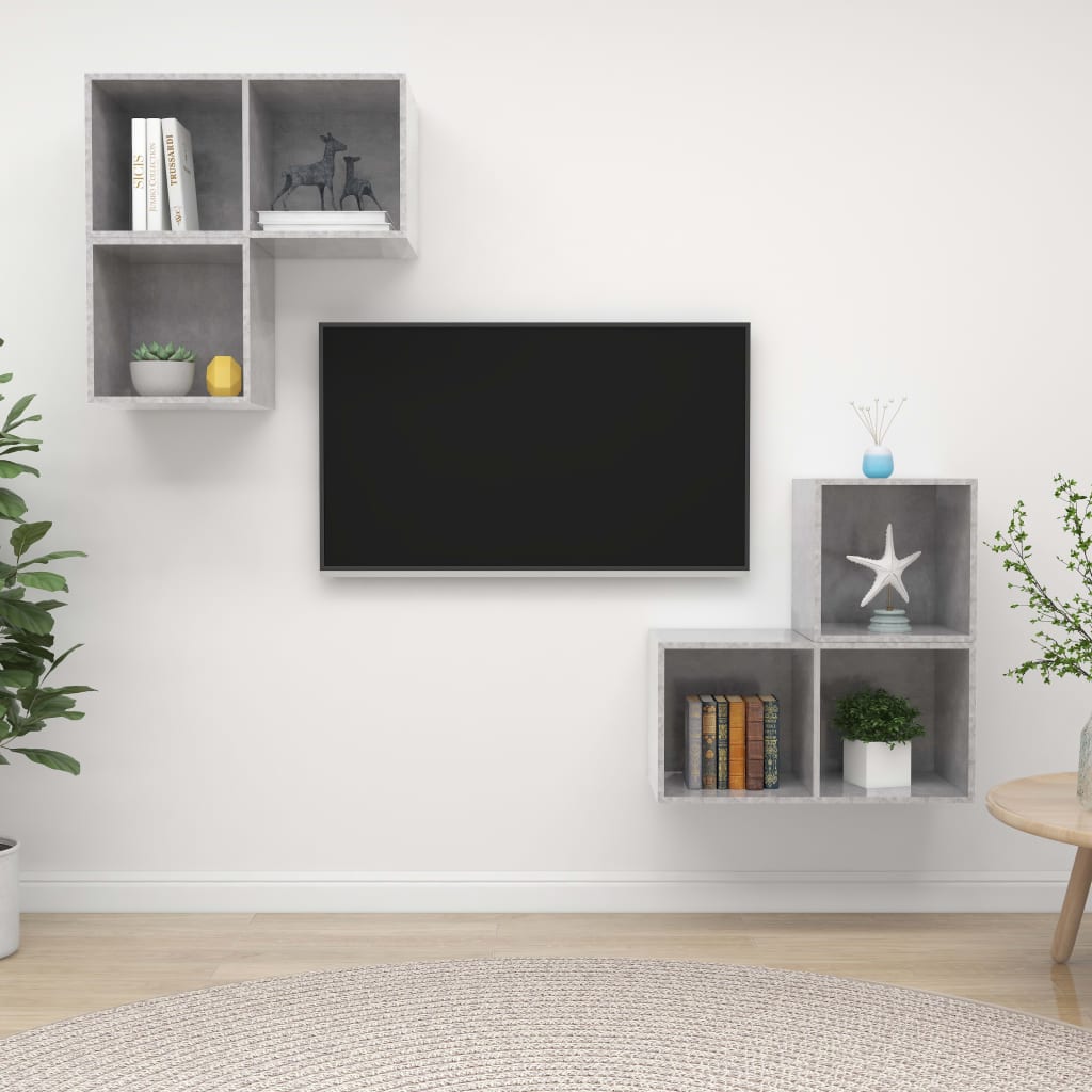 Ensemble de meubles TV 4 pièces en béton gris à base de bois