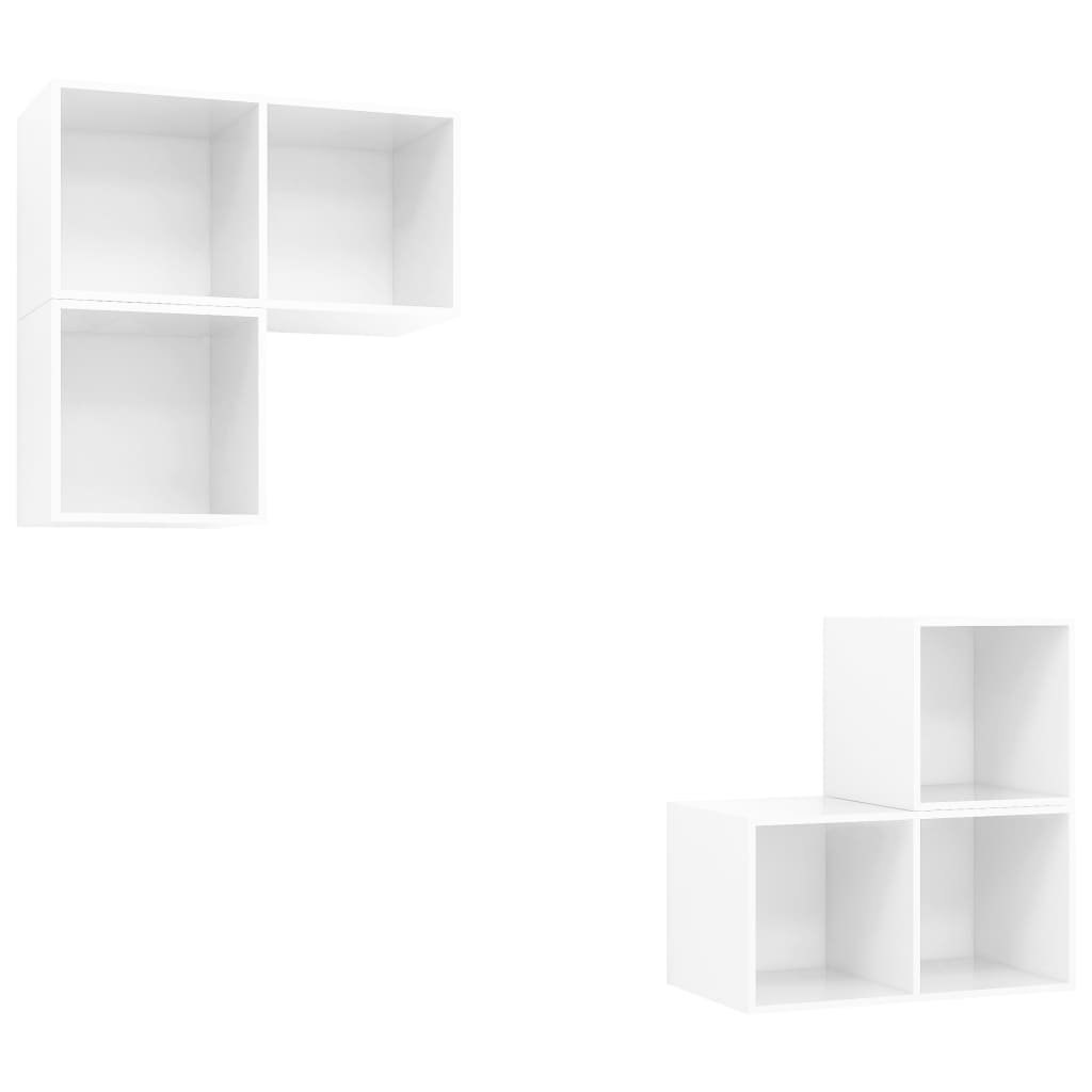 Ensemble de meubles TV 4 pièces, blanc brillant, matériau à base de bois