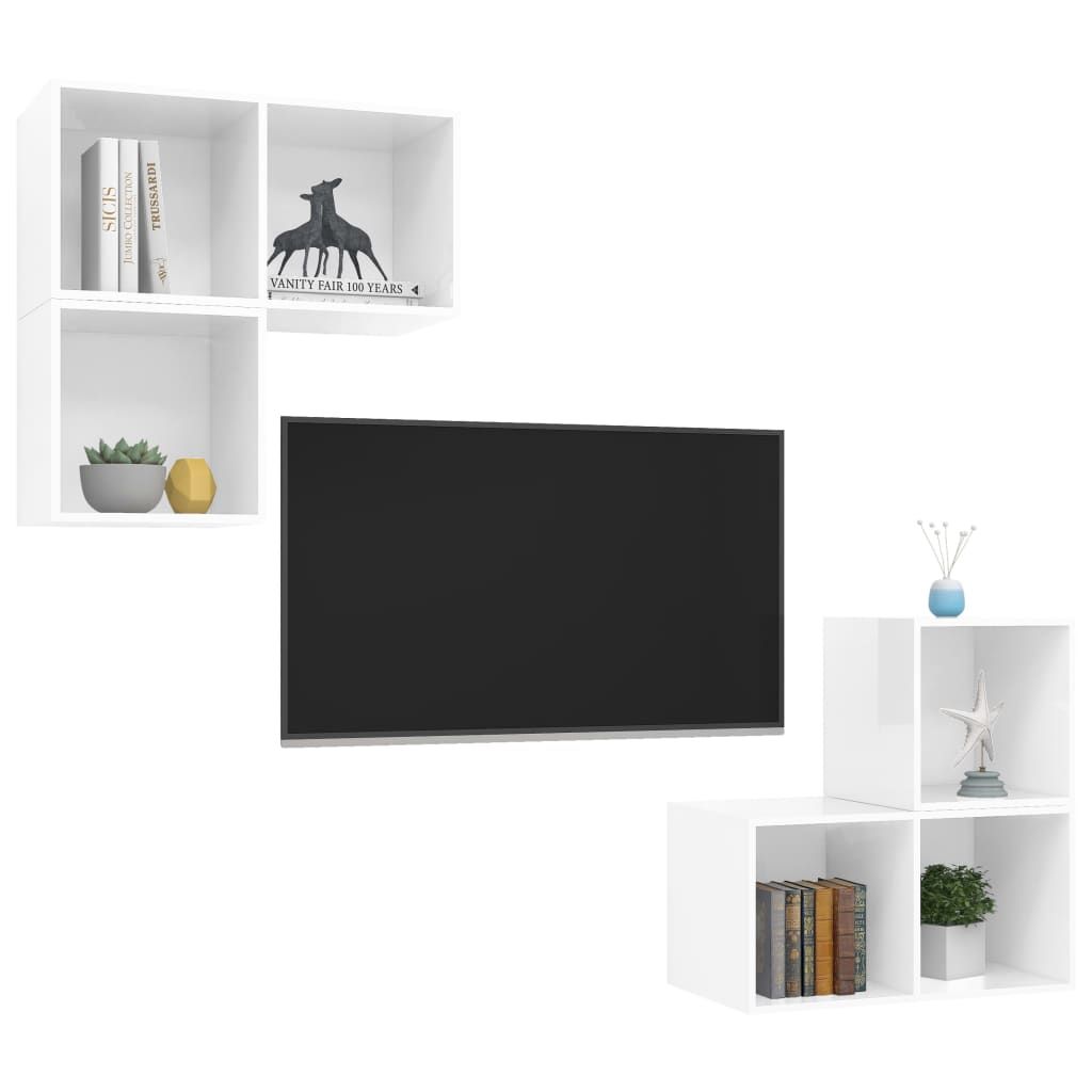 Ensemble de meubles TV 4 pièces, blanc brillant, matériau à base de bois