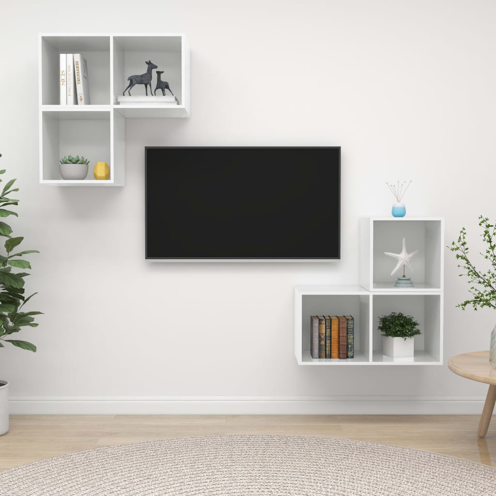 Ensemble de meubles TV 4 pièces, blanc brillant, matériau à base de bois