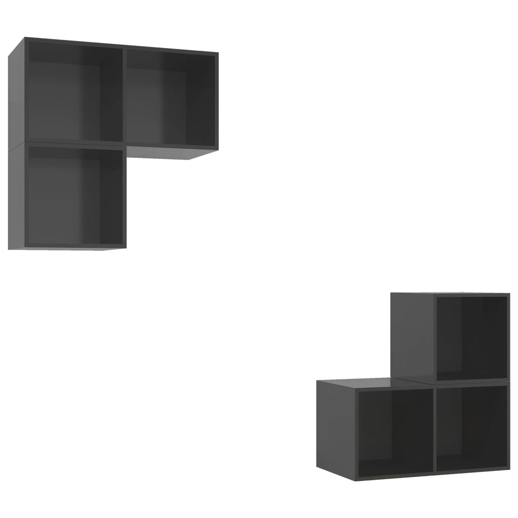 Ensemble de meubles TV 4 pièces, gris brillant, matériau à base de bois