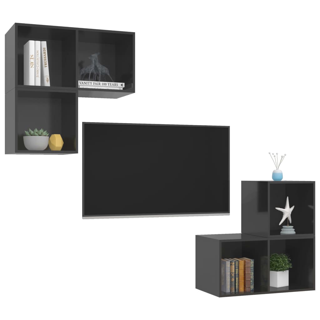 Ensemble de meubles TV 4 pièces, gris brillant, matériau à base de bois