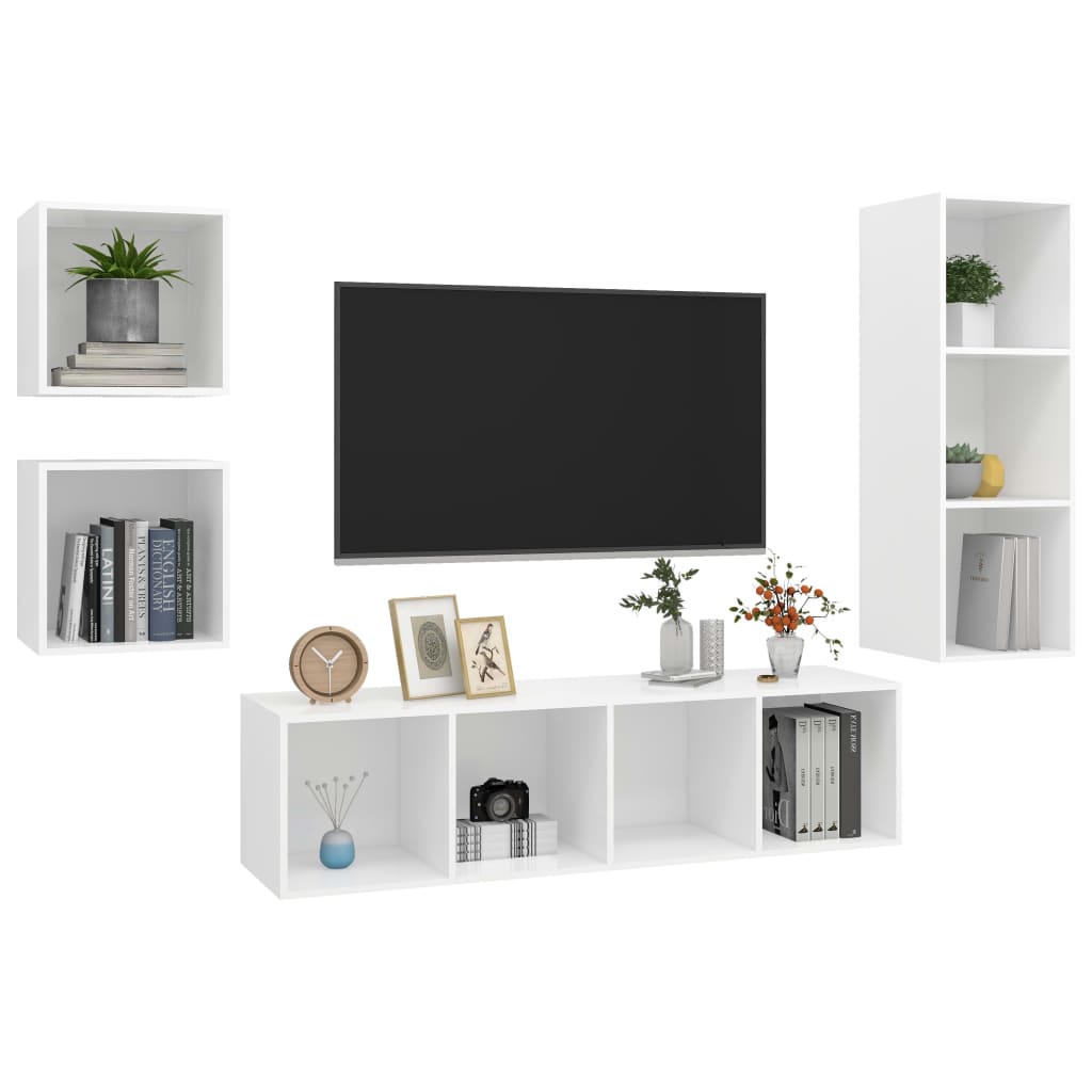 4-tlg. TV-Schrank-Set Weiß Holzwerkstoff