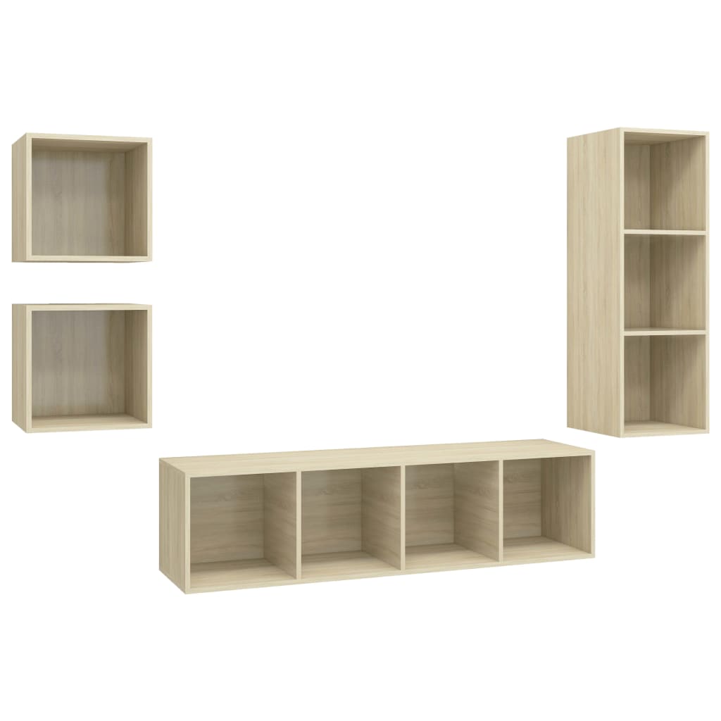 Ensemble de meubles TV 4 pièces en bois de chêne Sonoma