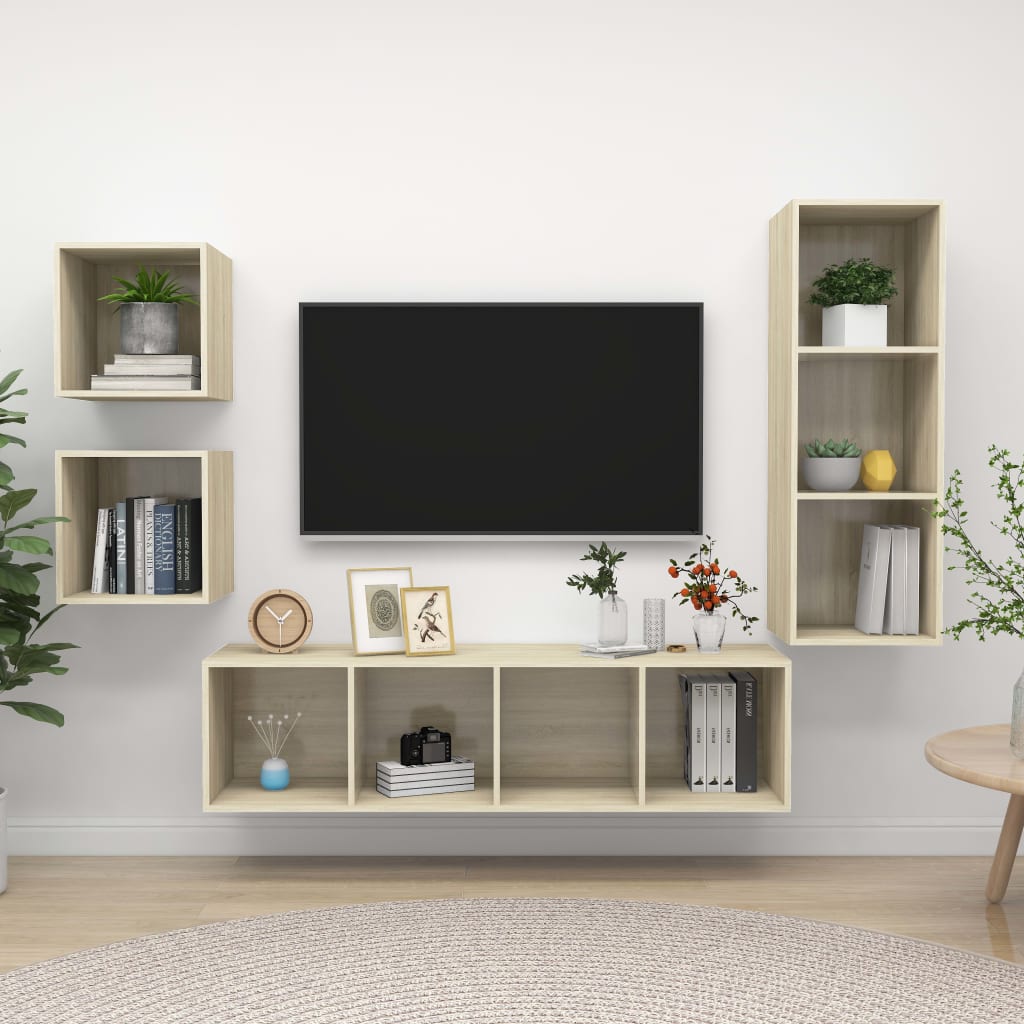 Ensemble de meubles TV 4 pièces en bois de chêne Sonoma