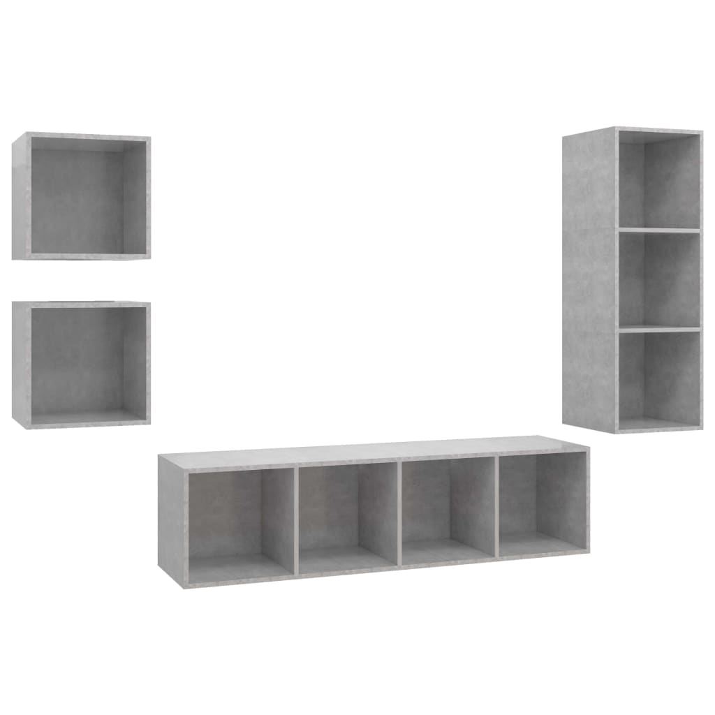 Ensemble de meubles TV 4 pièces en béton gris à base de bois