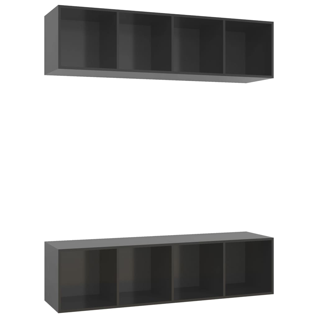 Meubles TV muraux (2 pièces) en bois gris brillant