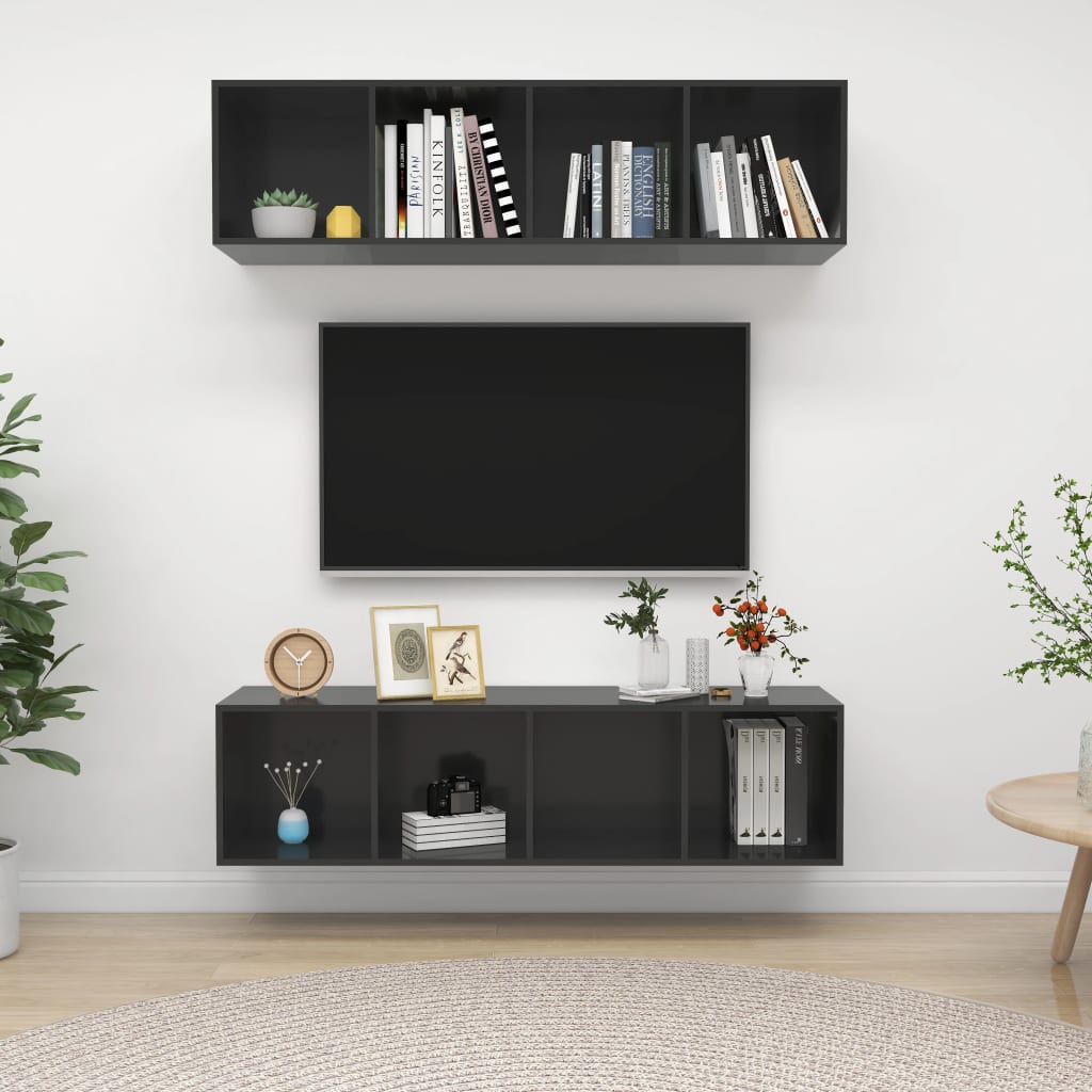 Meubles TV muraux (2 pièces) en bois gris brillant