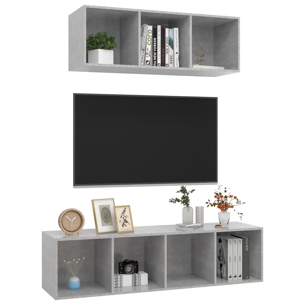 2-piece TV cabinet set concrete grey wood-based material
