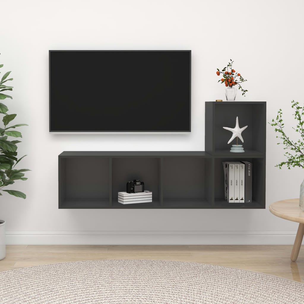 2-tlg. TV-Schrank-Set Grau Holzwerkstoff