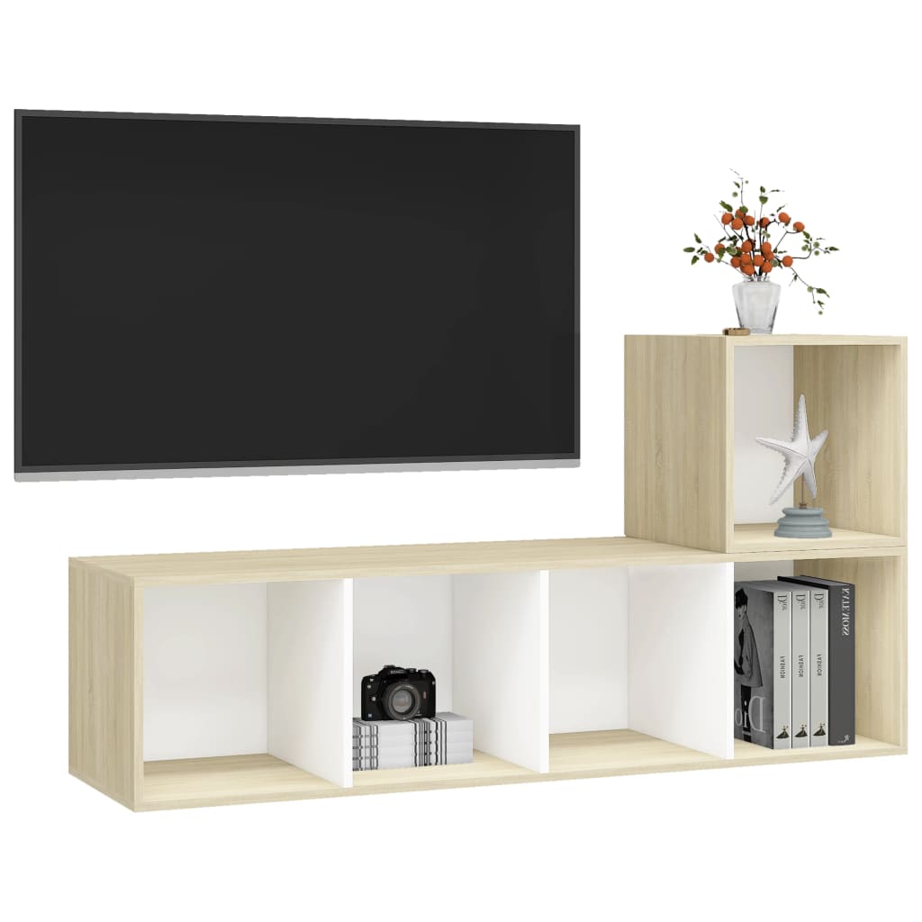 2-tlg. TV-Schrank-Set Weiß Sonoma-Eiche Holzwerkstoff
