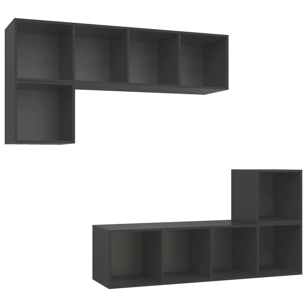 Ensemble de meubles TV 4 pièces, matériau à base de bois gris