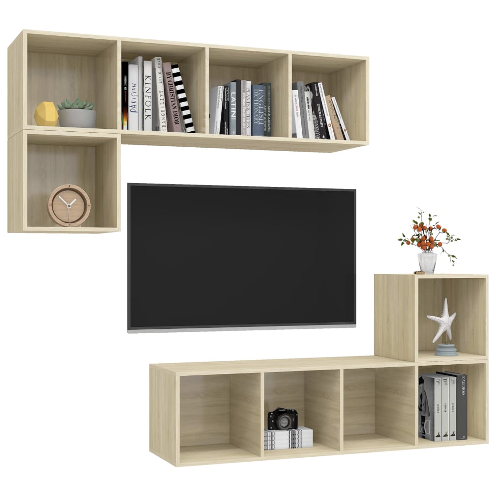 Ensemble de meubles TV 4 pièces en bois de chêne Sonoma
