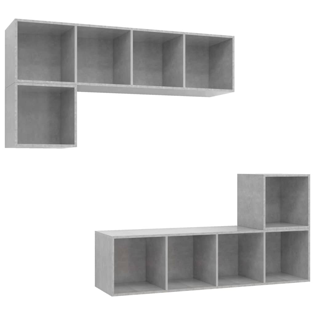 Ensemble de meubles TV 4 pièces en béton gris à base de bois