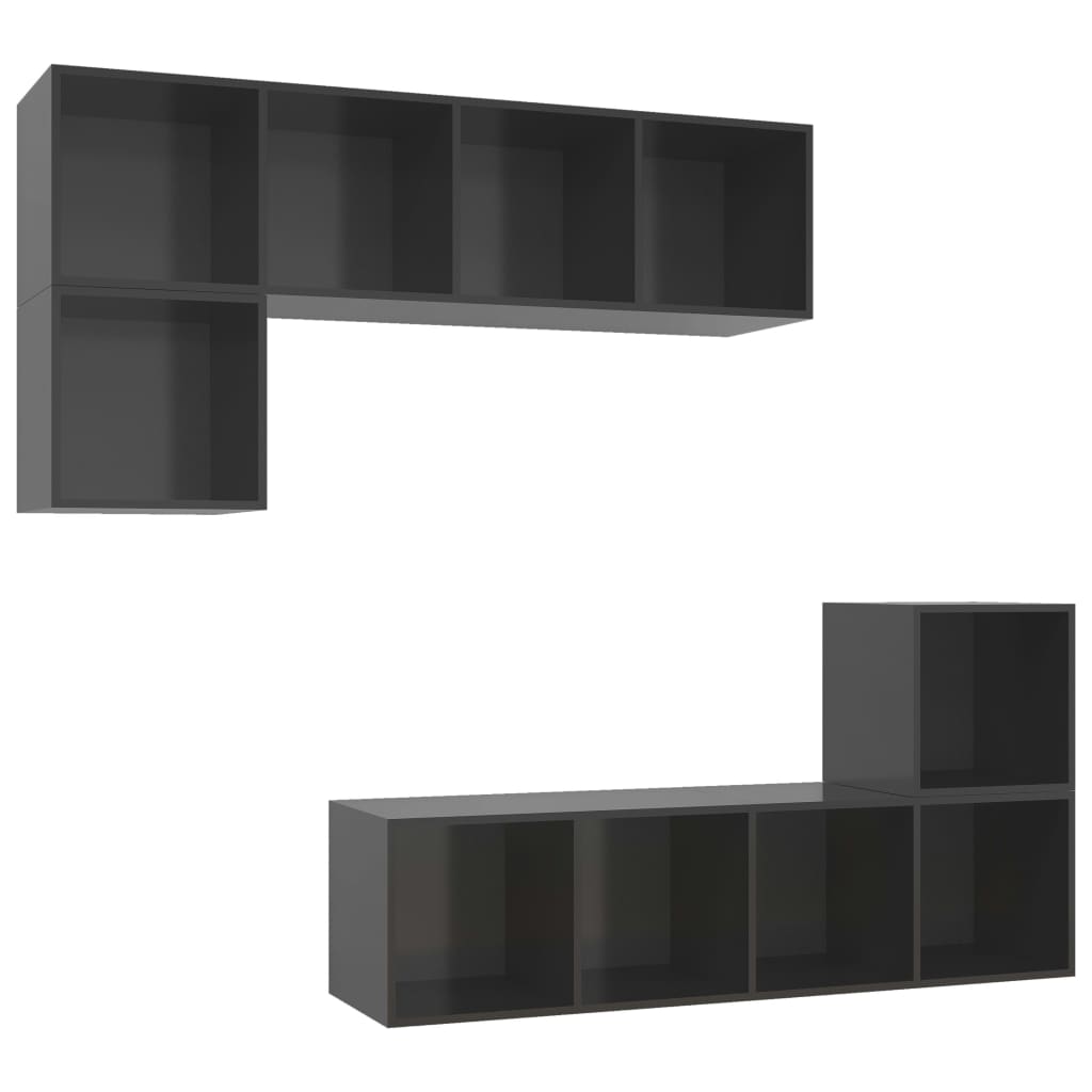 Ensemble de meubles TV 4 pièces, gris brillant, matériau à base de bois