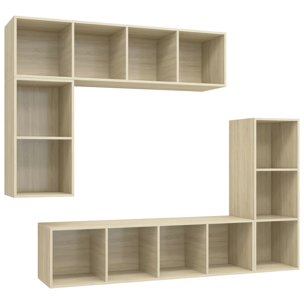 Ensemble de meubles TV 4 pièces en bois de chêne Sonoma