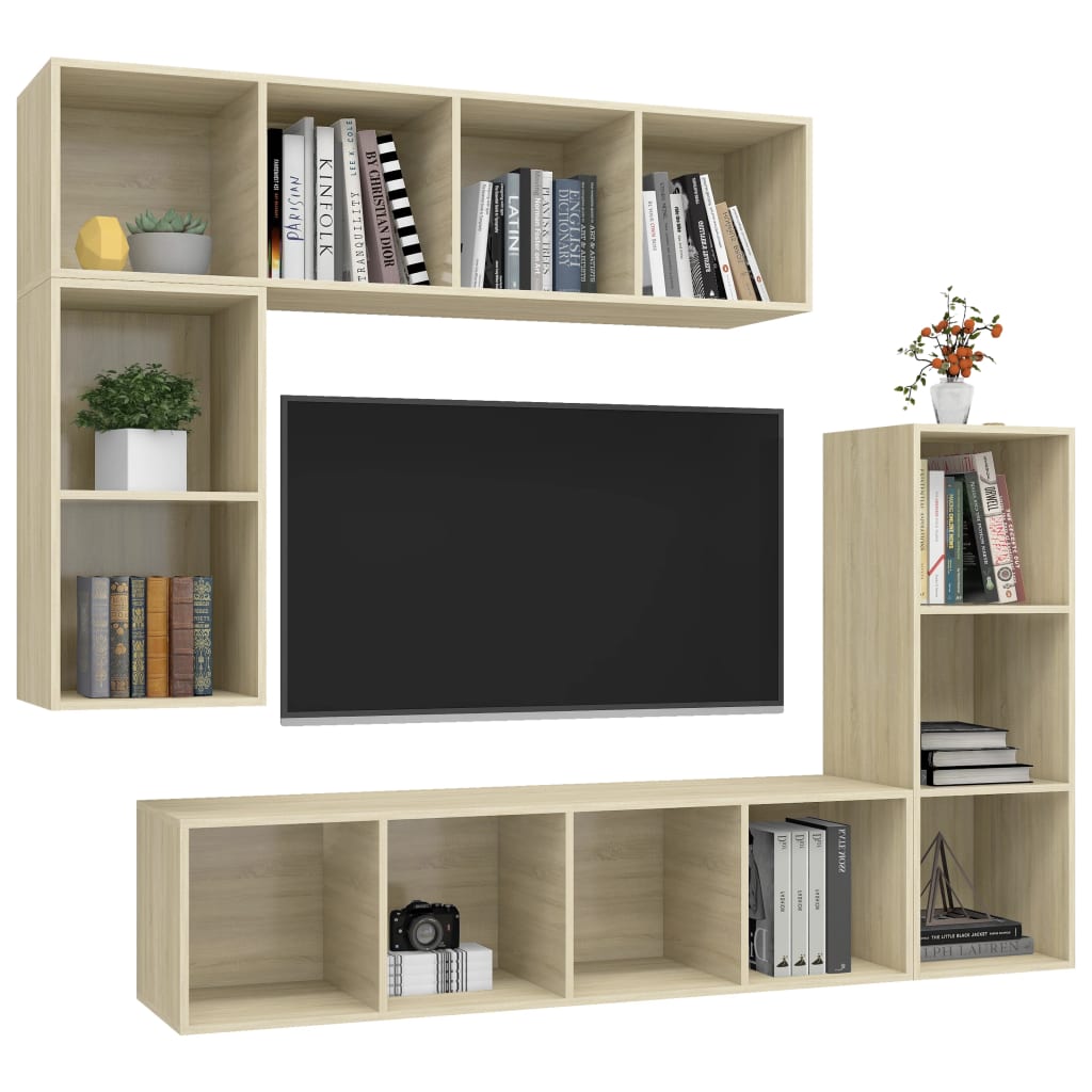 Ensemble de meubles TV 4 pièces en bois de chêne Sonoma