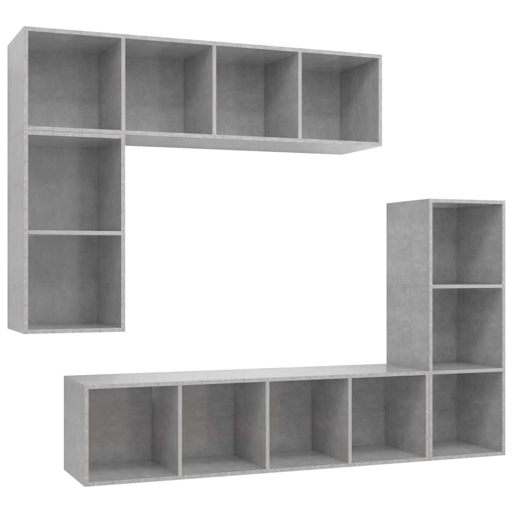 Ensemble de meubles TV 4 pièces en béton gris à base de bois