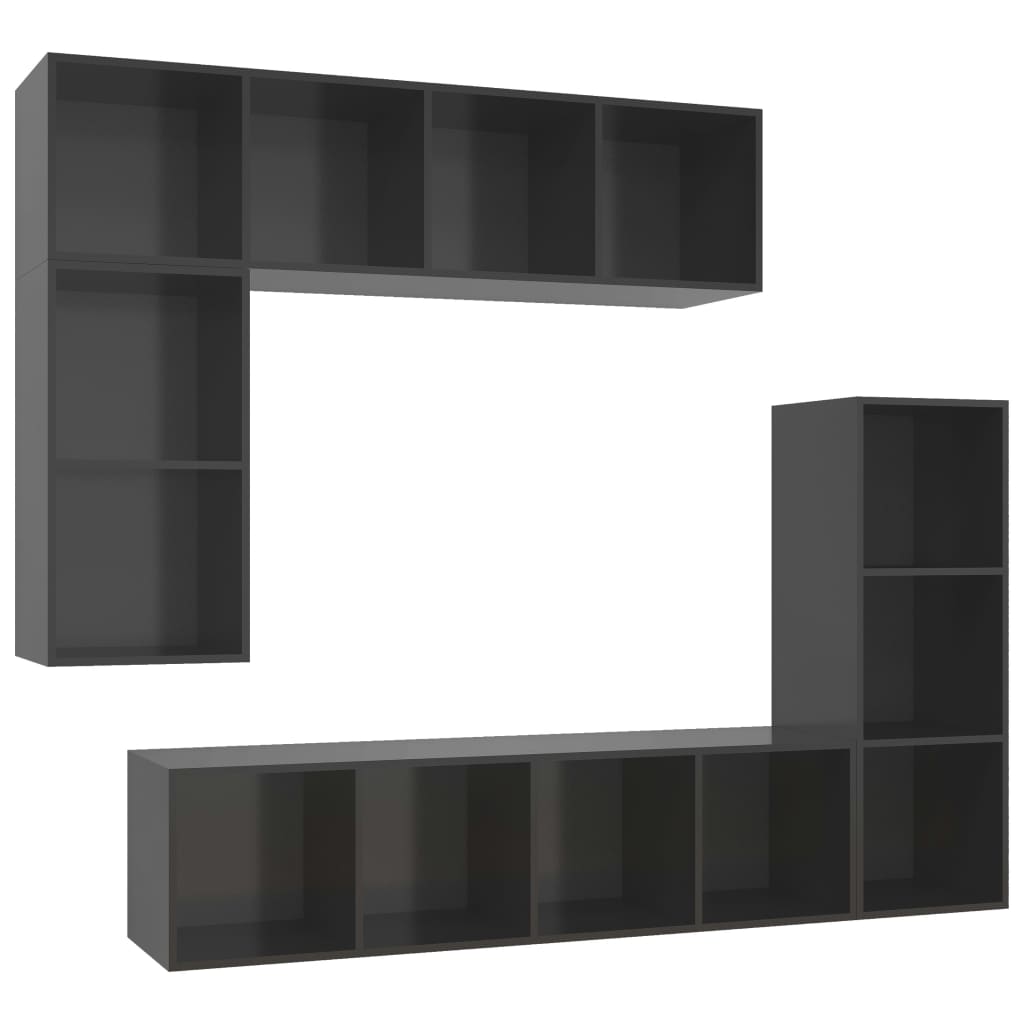 Ensemble de meubles TV 4 pièces, gris brillant, matériau à base de bois