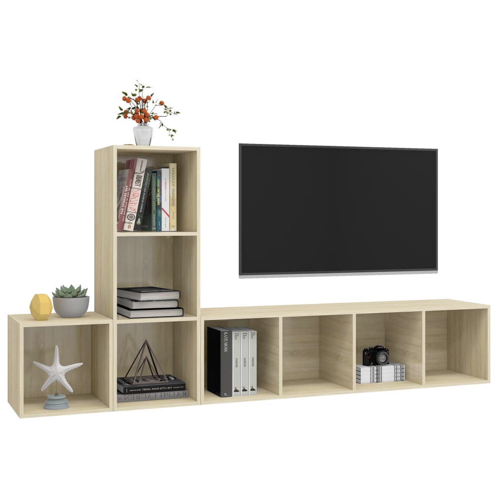 Ensemble de meubles TV 3 pièces en bois de chêne Sonoma
