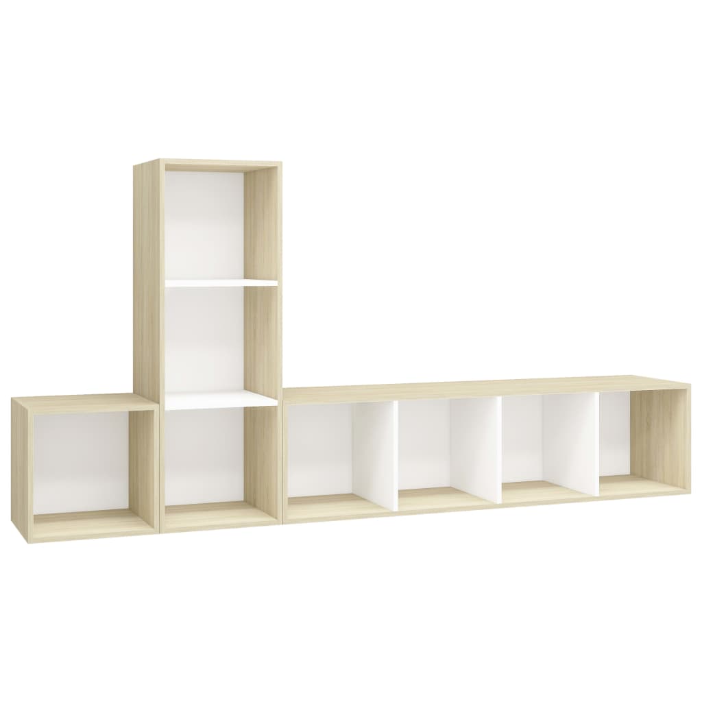 Ensemble de meubles TV 3 pièces en bois de chêne Sonoma blanc