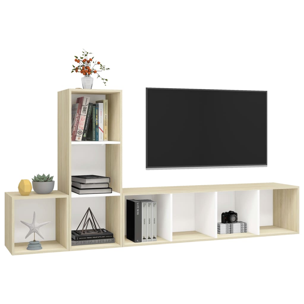 Ensemble de meubles TV 3 pièces en bois de chêne Sonoma blanc