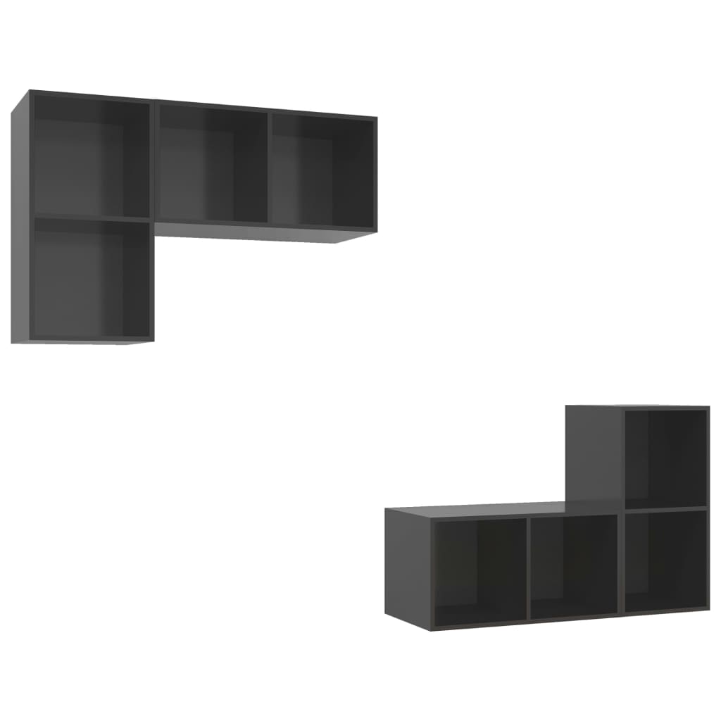 TV wall cabinets 4 pcs. High-gloss grey wood material