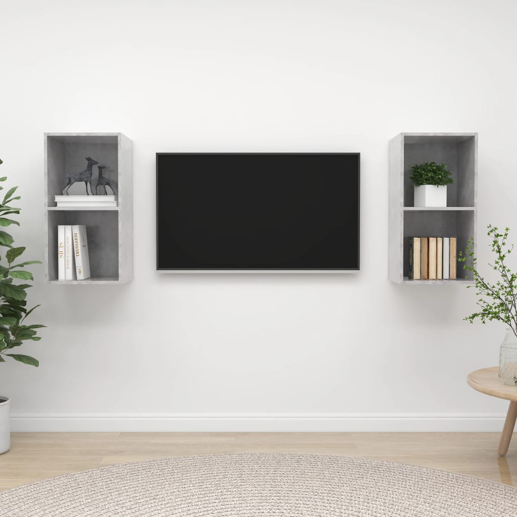 Meubles TV muraux (2 pièces) en bois gris béton