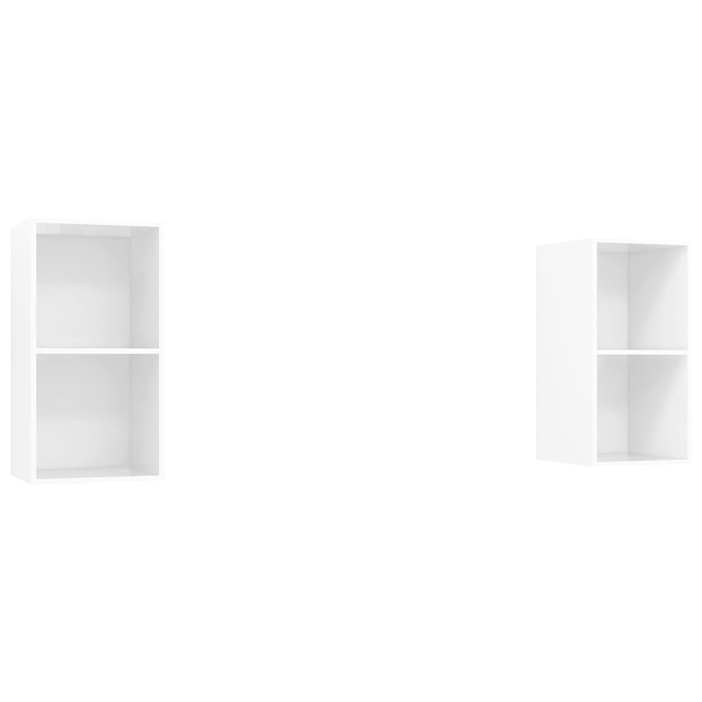 Meubles TV muraux (2 pièces) en bois blanc brillant