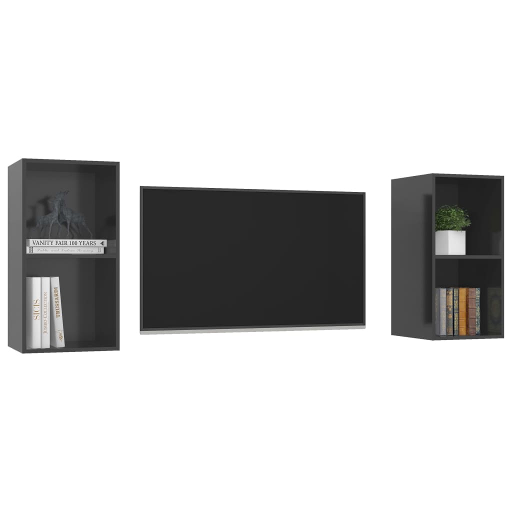 Meubles TV muraux (2 pièces) en bois gris brillant