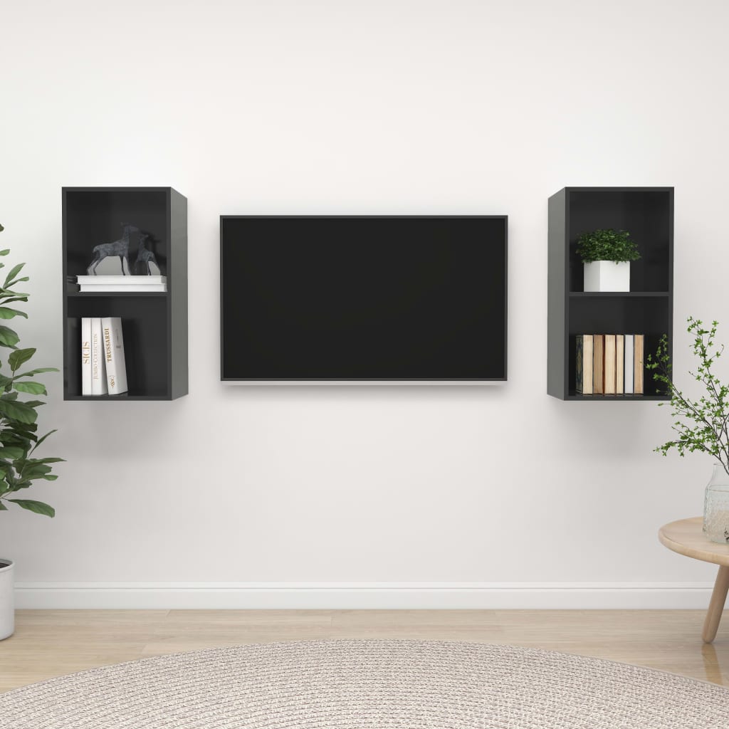 Meubles TV muraux (2 pièces) en bois gris brillant
