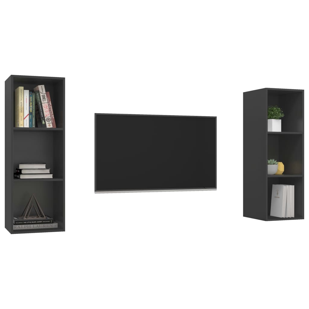 Meubles TV muraux, 2 pièces, en bois gris
