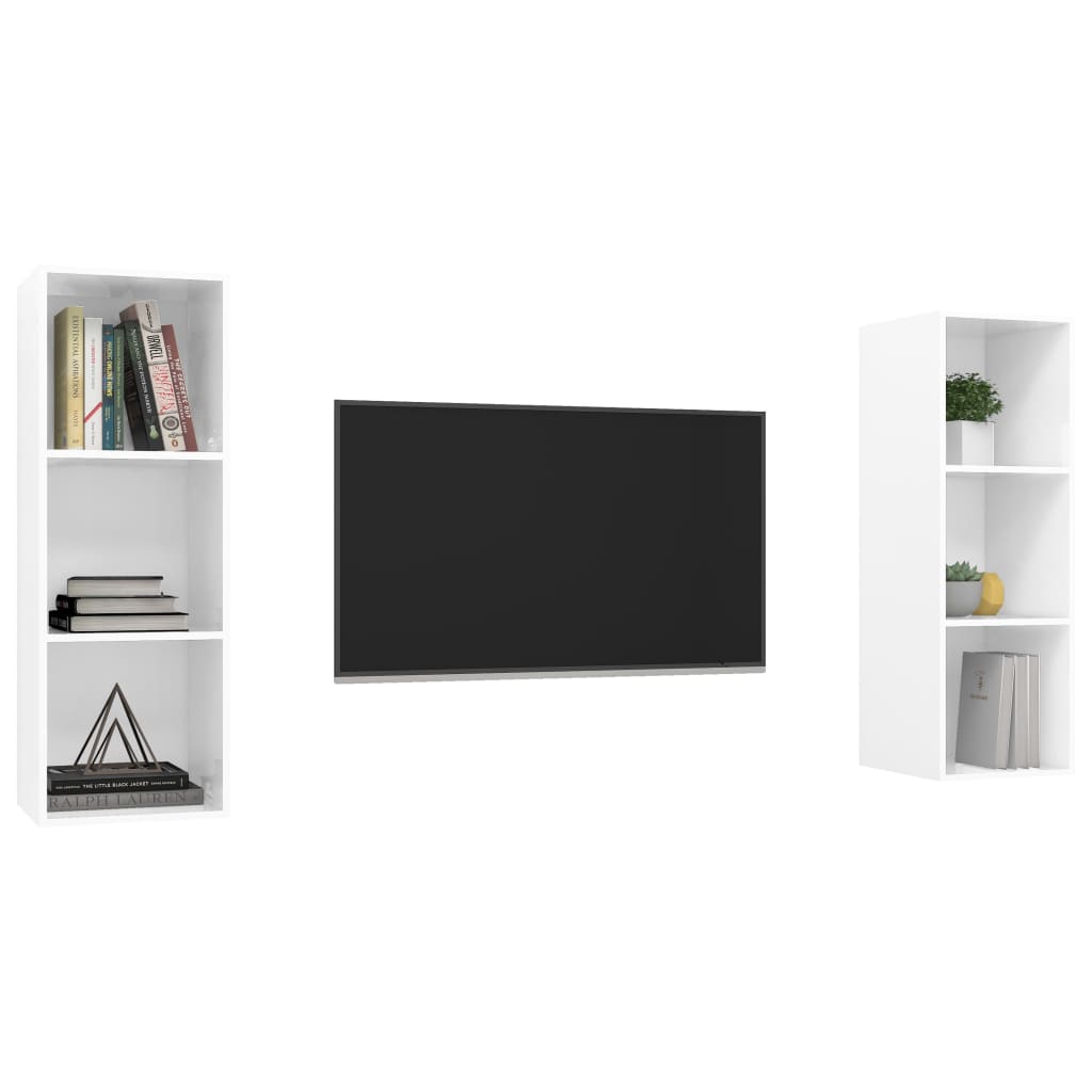 Meubles TV muraux (2 pièces) en bois blanc brillant