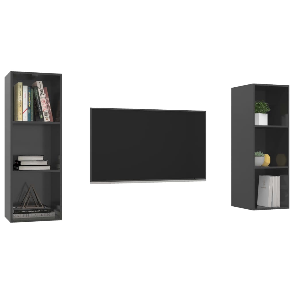 Meubles TV muraux (2 pièces) en bois gris brillant