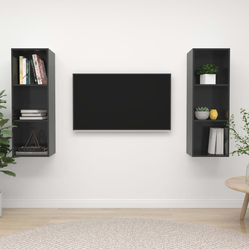 Meubles TV muraux (2 pièces) en bois gris brillant