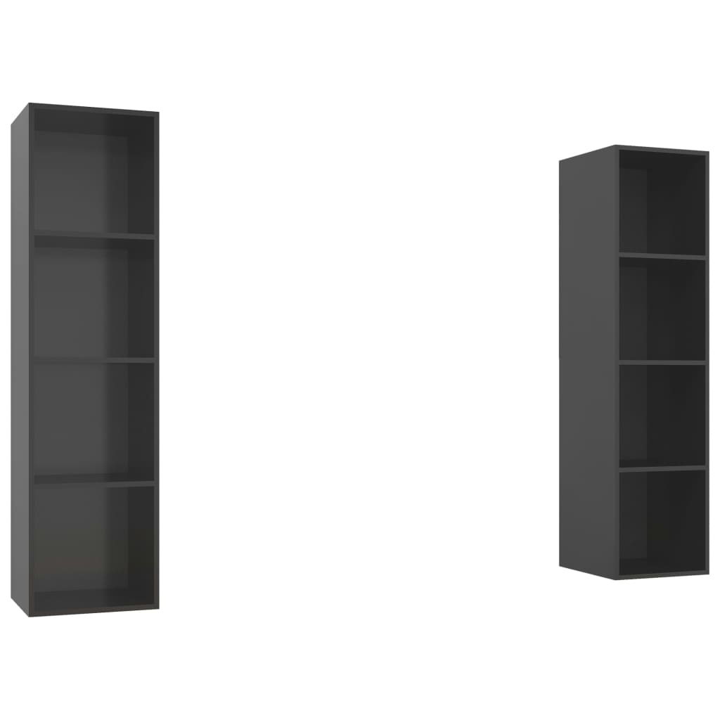 Meubles TV muraux (2 pièces) en bois gris brillant