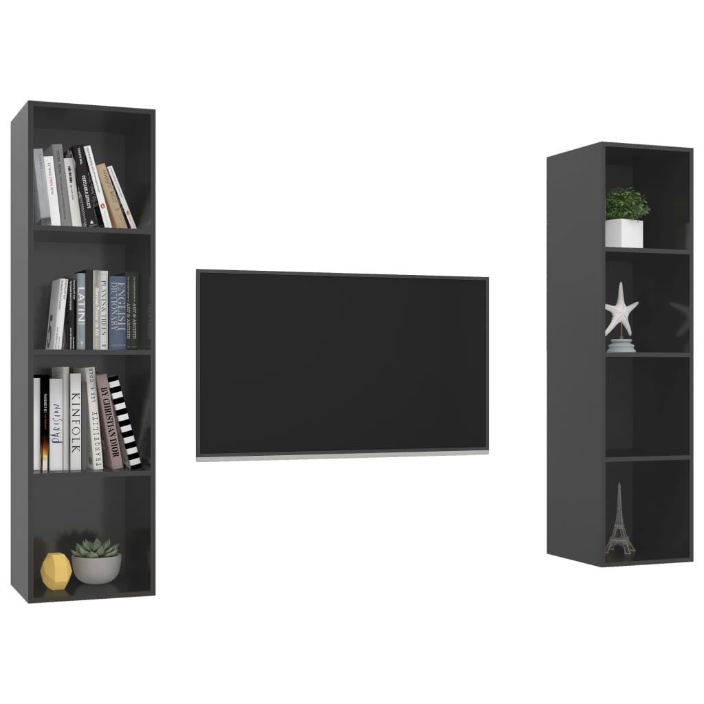 Meubles TV muraux (2 pièces) en bois gris brillant