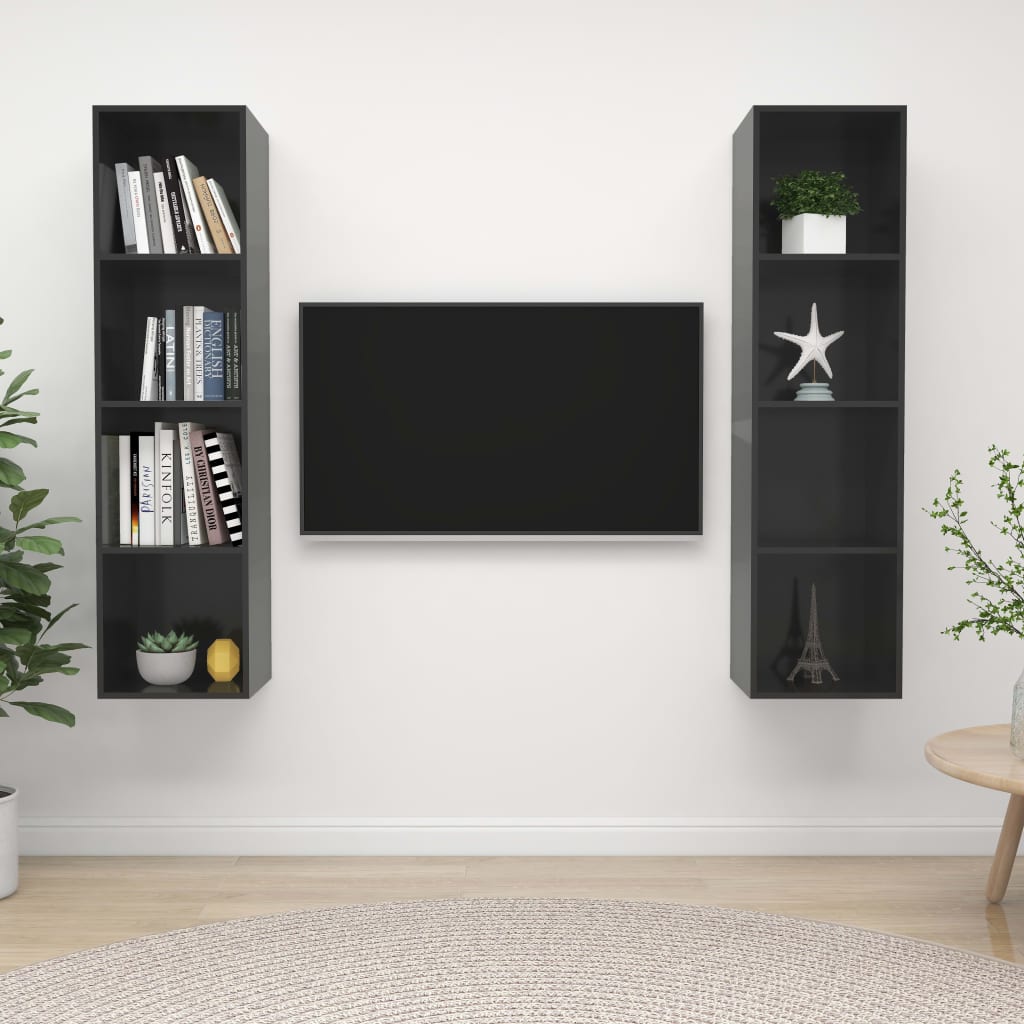 Meubles TV muraux (2 pièces) en bois gris brillant