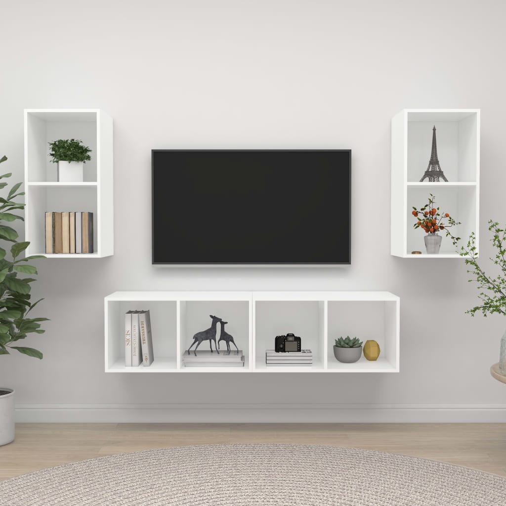 TV-Wandschränke 4 Stk. Weiß Holzwerkstoff